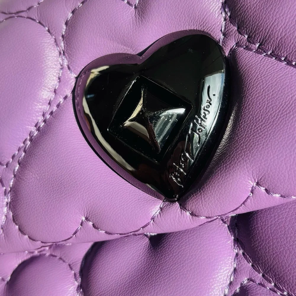 Betsey Johnson Lavender Quilted Heart Crossbody Bag with Silver Heart Clasp - Picture 4 of 10